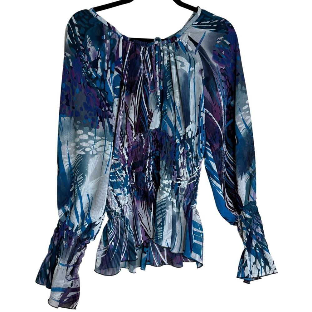 Top Blouse Top Womens XL Blue Purple Art To Wear Smocked Nautical NWOT Ivy Chic
